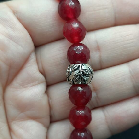 Ruby Red Quartz Bracelet Beaded Gemstone Artisan Made Stretch Tibetan Silver New - Picture 5 of 12